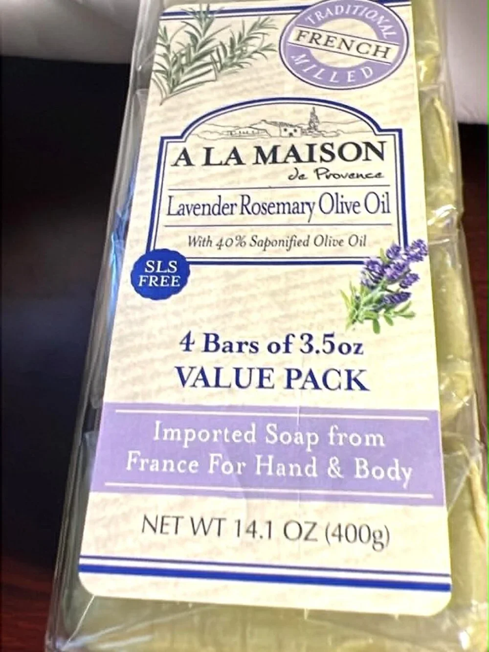 A LA MAISON de Provence Lavender Rosemary Olive Oil Soap – 2 Packs (8 Bars Total